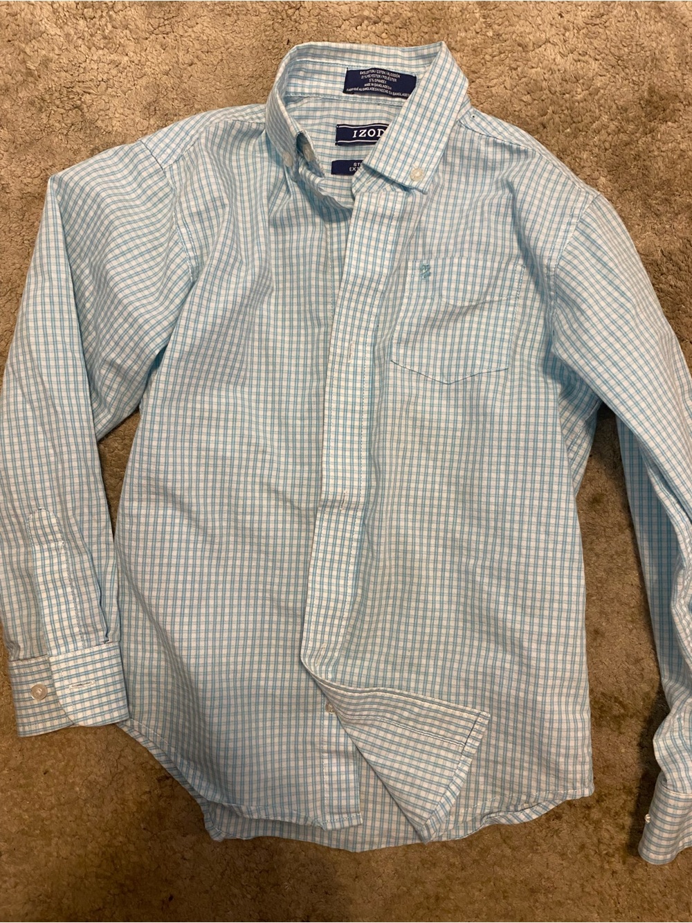 Izod boys Light Blue and White Gingham Button-Down Shirt